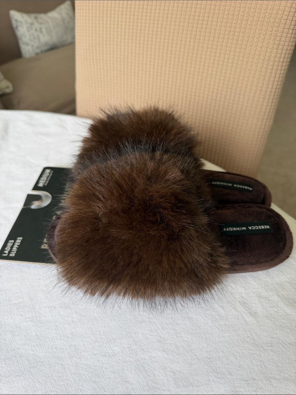 Faux Fur Slide Slippers - Brown REBECCA MINKOFF- medium size